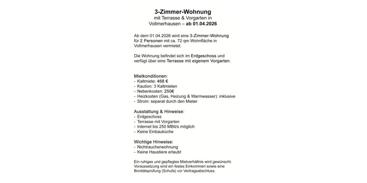 Erdgeschoßwohnung Gummersbach Berstig Süd - 3 Zimmer, 72 m&sup2;, 468&euro; | Angebot:25612948