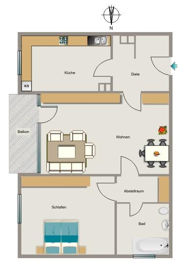 Etagenwohnung Iserlohn Letmathe - 2.5 Zimmer, 61 m&sup2;, 454&euro; | Angebot:25754028