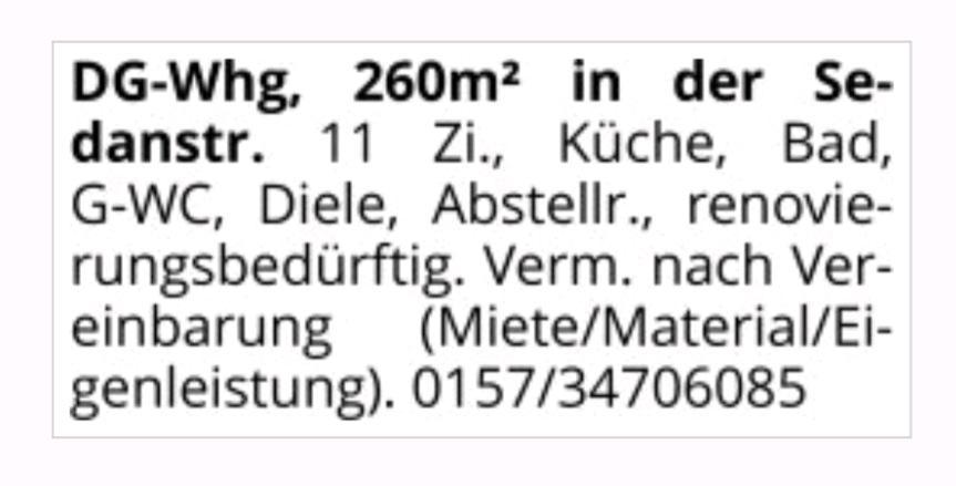 Dachgeschoßwohnung Lüdenscheid Staberg - 11 Zimmer, 260 m&sup2;, 1.300&euro; | Angebot:26548384