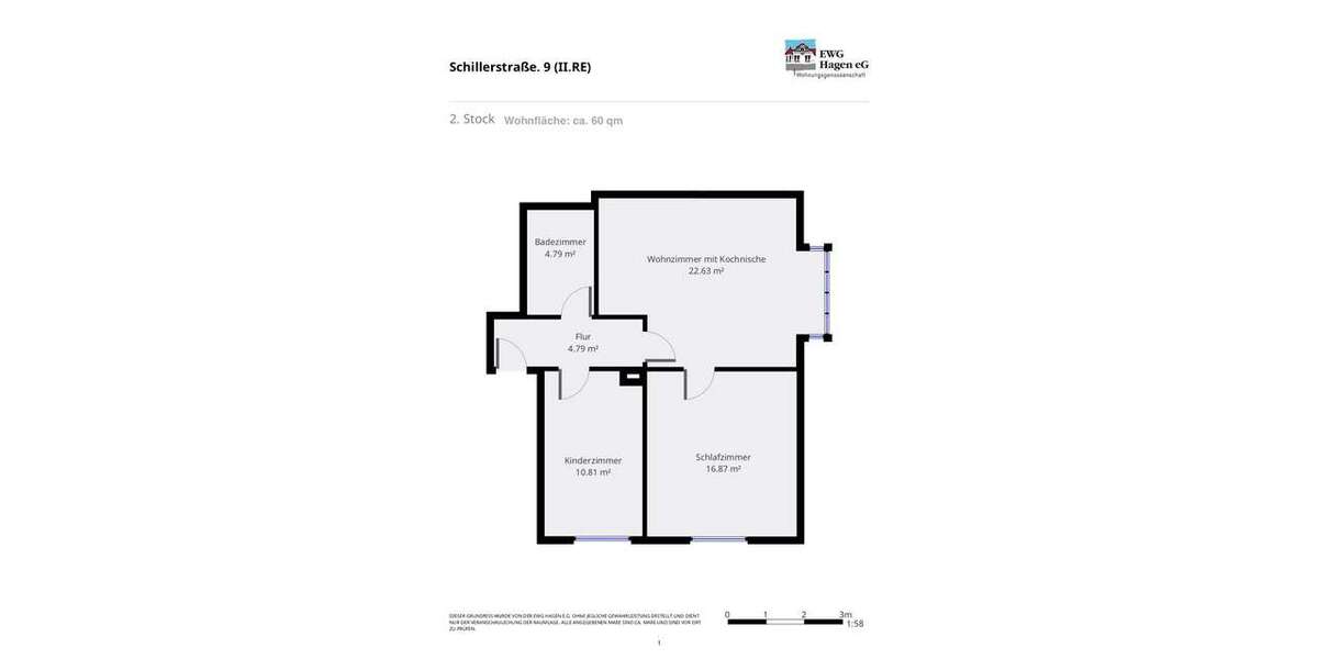 Etagenwohnung Hagen Eckesey - 3 Zimmer, 67 m&sup2;, 400&euro; | Angebot:27337002