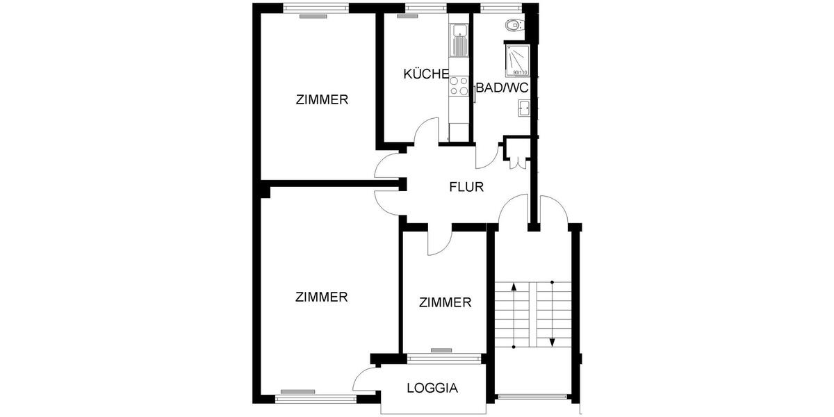 Etagenwohnung Hagen Hagen-Mitte - 3 Zimmer, 80 m&sup2;, 584&euro; | Angebot:25751934