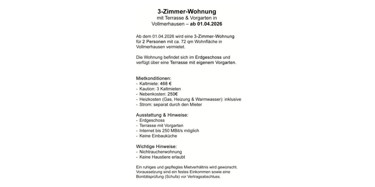 Erdgeschoßwohnung Gummersbach Berstig Süd - 3 Zimmer, 72 m&sup2;, 468&euro; | Angebot:25838654